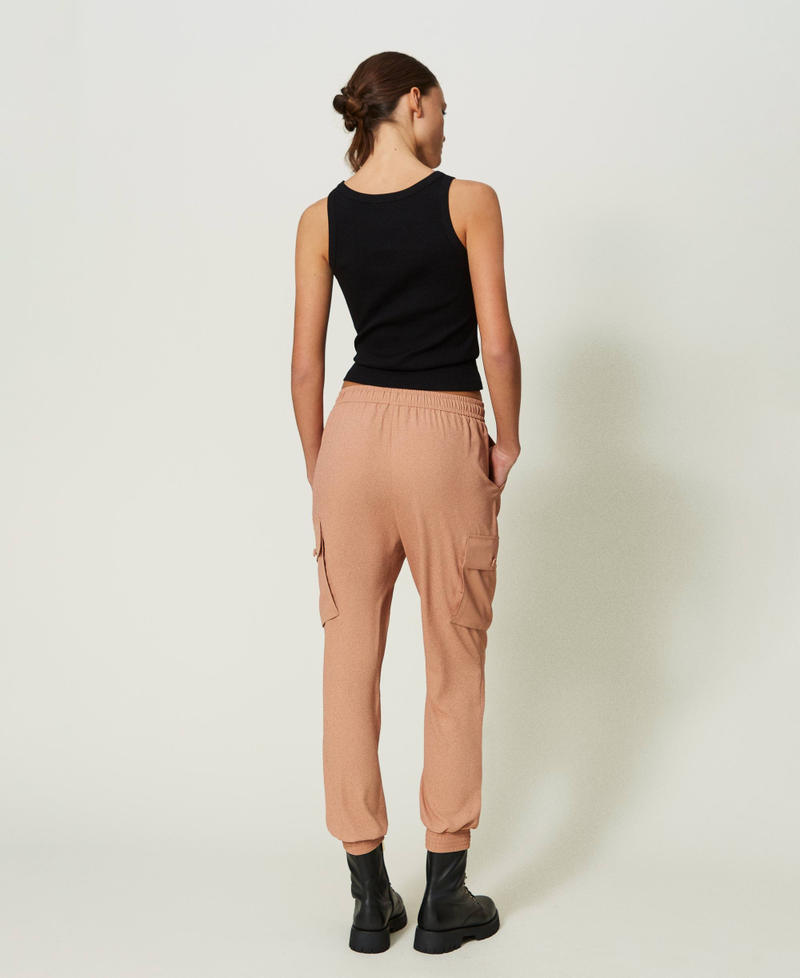 Crêpe de Chine Joggers with recycled polyester “Macaroon” Brown Woman 241AP2155-03