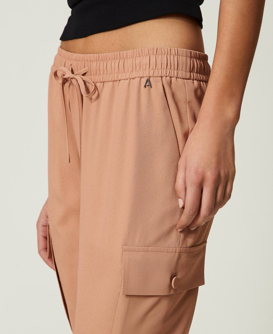 Crêpe de Chine Joggers with recycled polyester “Macaroon” Brown Woman 241AP2155-04