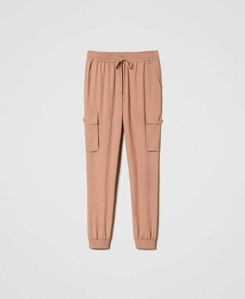 Crêpe de Chine Joggers with recycled polyester “Macaroon” Brown Woman 241AP2155-0S