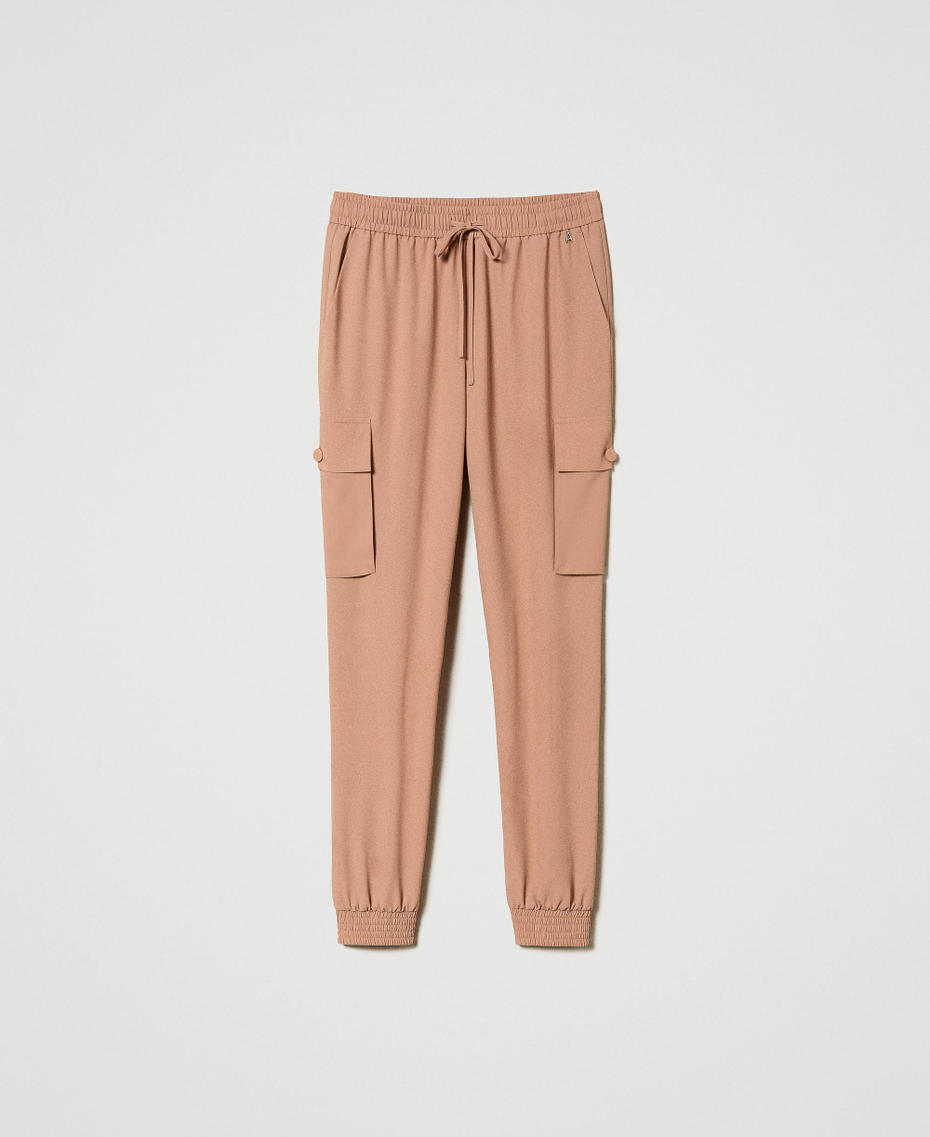 Crêpe de Chine Joggers with recycled polyester “Macaroon” Brown Woman 241AP2155-0S