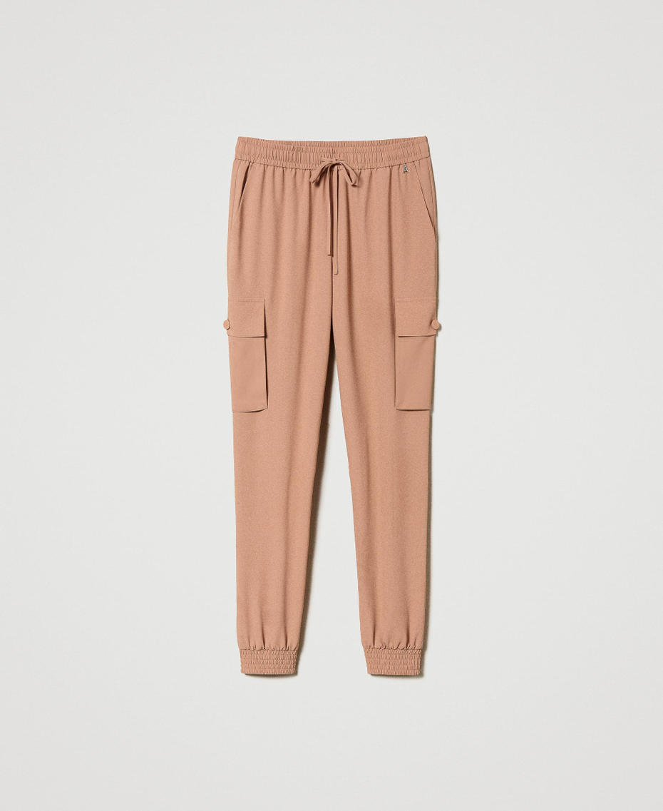 Crêpe de Chine Joggers with recycled polyester “Macaroon” Brown Woman 241AP2155_11254_S0