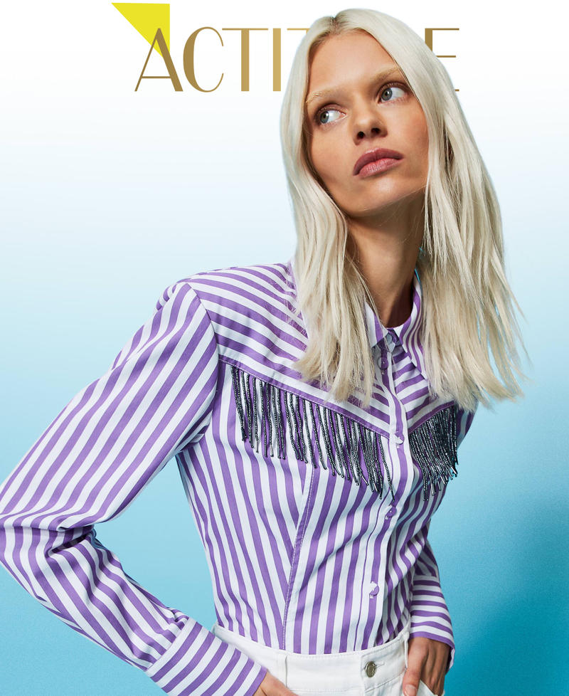 Striped shirt with organic cotton “Sparkling Grape" Purple / “Papers” White Stripe Woman 241AP2160-01