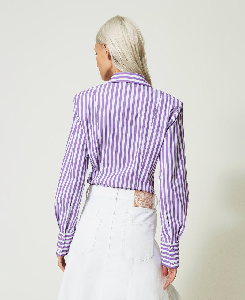 Рубашка в полоску с содержанием органического хлопка Фиолетовый "Игристый Виноград" / Белый "Папирус" Полоса женщина 241AP2160-04