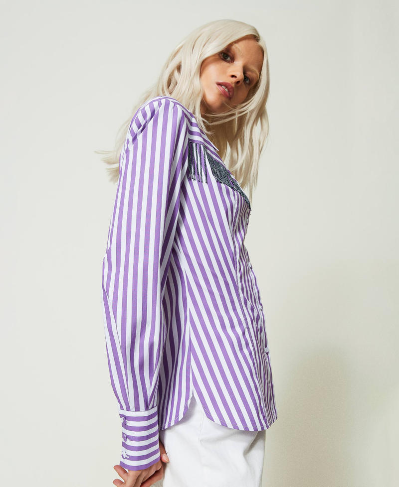 Striped shirt with organic cotton “Sparkling Grape" Purple / “Papers” White Stripe Woman 241AP2160-05