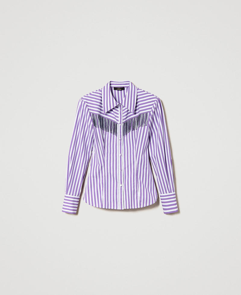 Camisa de rayas con algodón orgánico Morado "Sparkling Grape" / Blanco "Papers" Stripe Mujer 241AP2160-0S