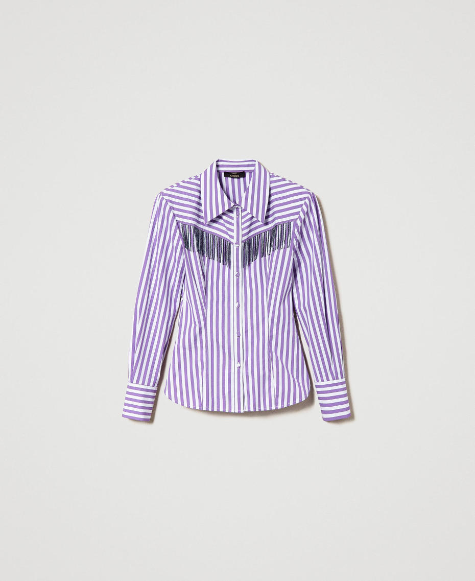 Gestreiftes Hemd aus Bio-Baumwolle „Sparkling Grape“-Lila / „Papers“-Weiß Streifen Frau 241AP2160-0S