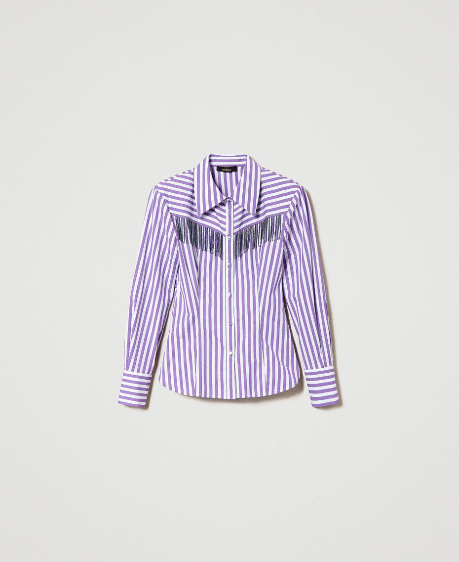 Camicia a righe con cotone organico Viola "Sparkling Grape" / Bianco "Papers" Stripe Donna 241AP2160_11313_S0