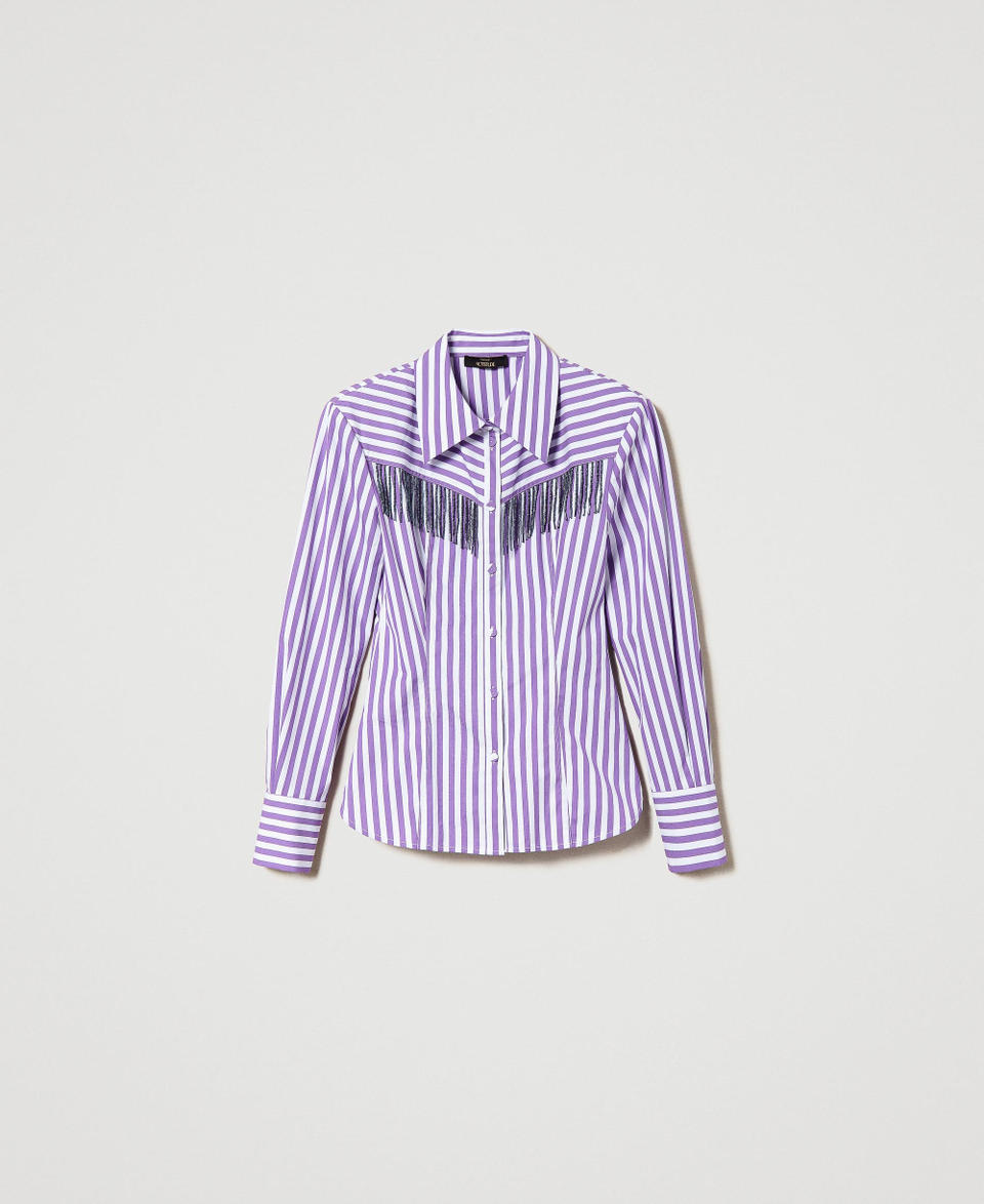 Camicia a righe con cotone organico Viola "Sparkling Grape" / Bianco "Papers" Stripe Donna 241AP2160_11313_S0