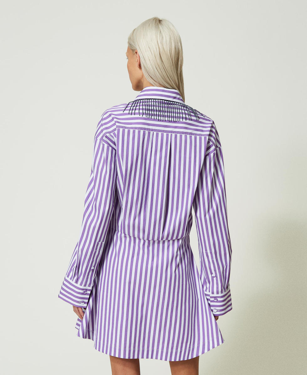 Purple and white striped dress shop