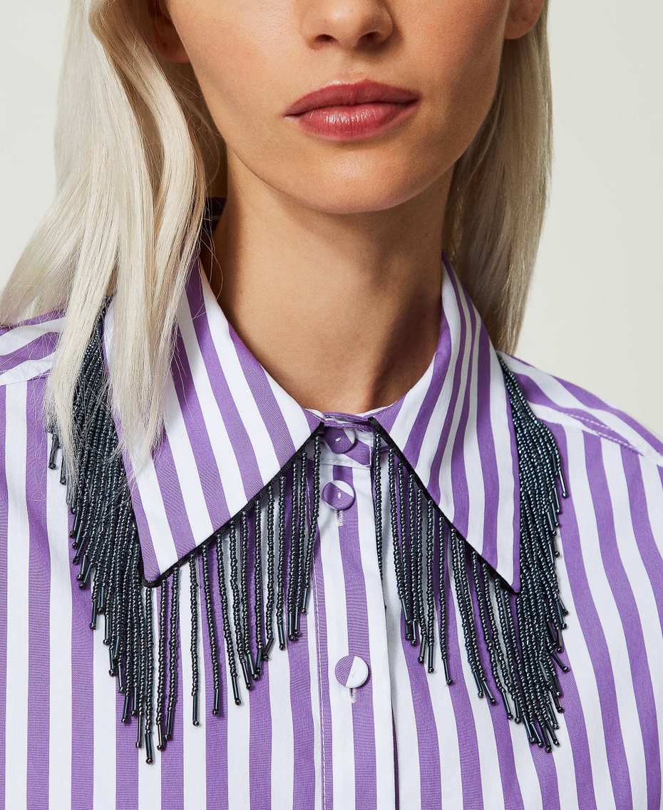 Striped dress with organic cotton “Sparkling Grape" Purple / “Papers” White Stripe Woman 241AP2165-05