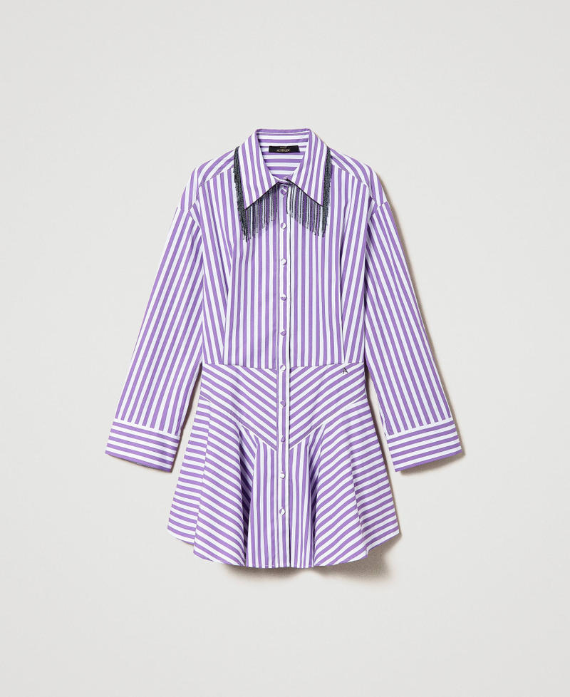 Vestido corto de rayas con algodón orgánico Morado "Sparkling Grape" / Blanco "Papers" Stripe Mujer 241AP2165-0S