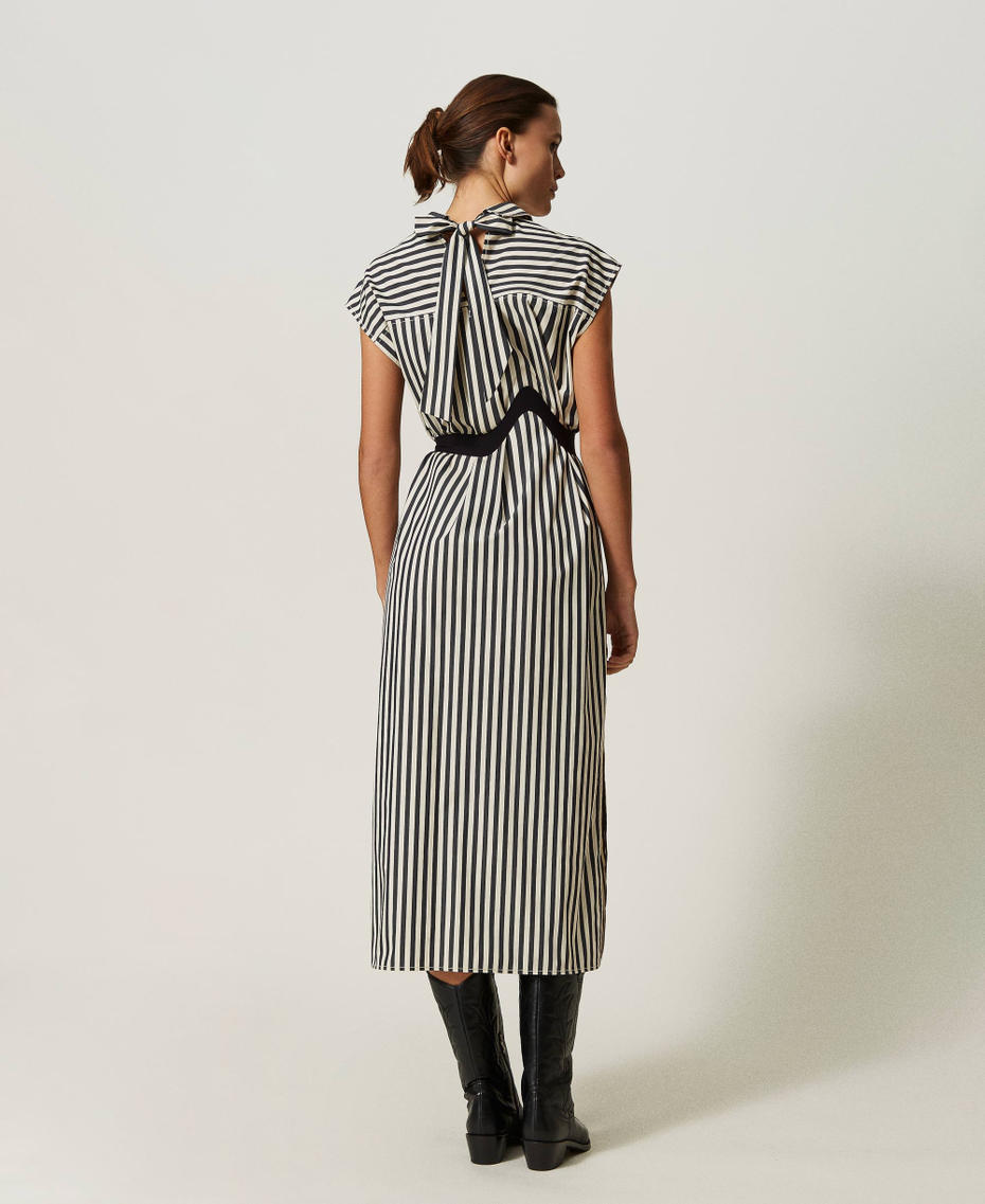 Langes Kleid aus Bio-Baumwolle mit Streifen „Chantilly“-Weiß / Schwarz Streifen Frau 241AP2169-04
