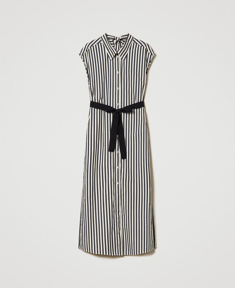 Langes Kleid aus Bio-Baumwolle mit Streifen „Chantilly“-Weiß / Schwarz Streifen Frau 241AP2169-0S