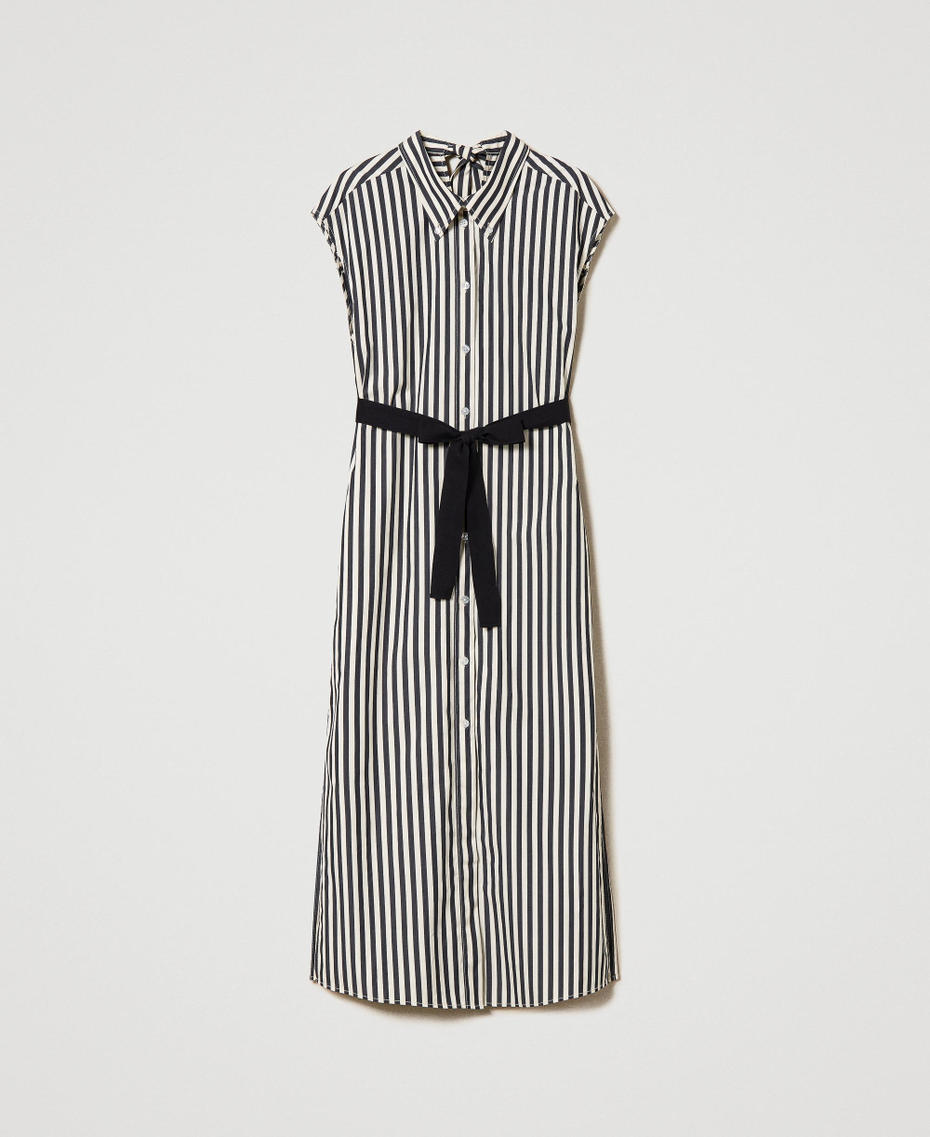 Abito lungo a righe con cotone organico Bianco "Chantilly" / Nero Stripe Donna 241AP2169_11331_S0