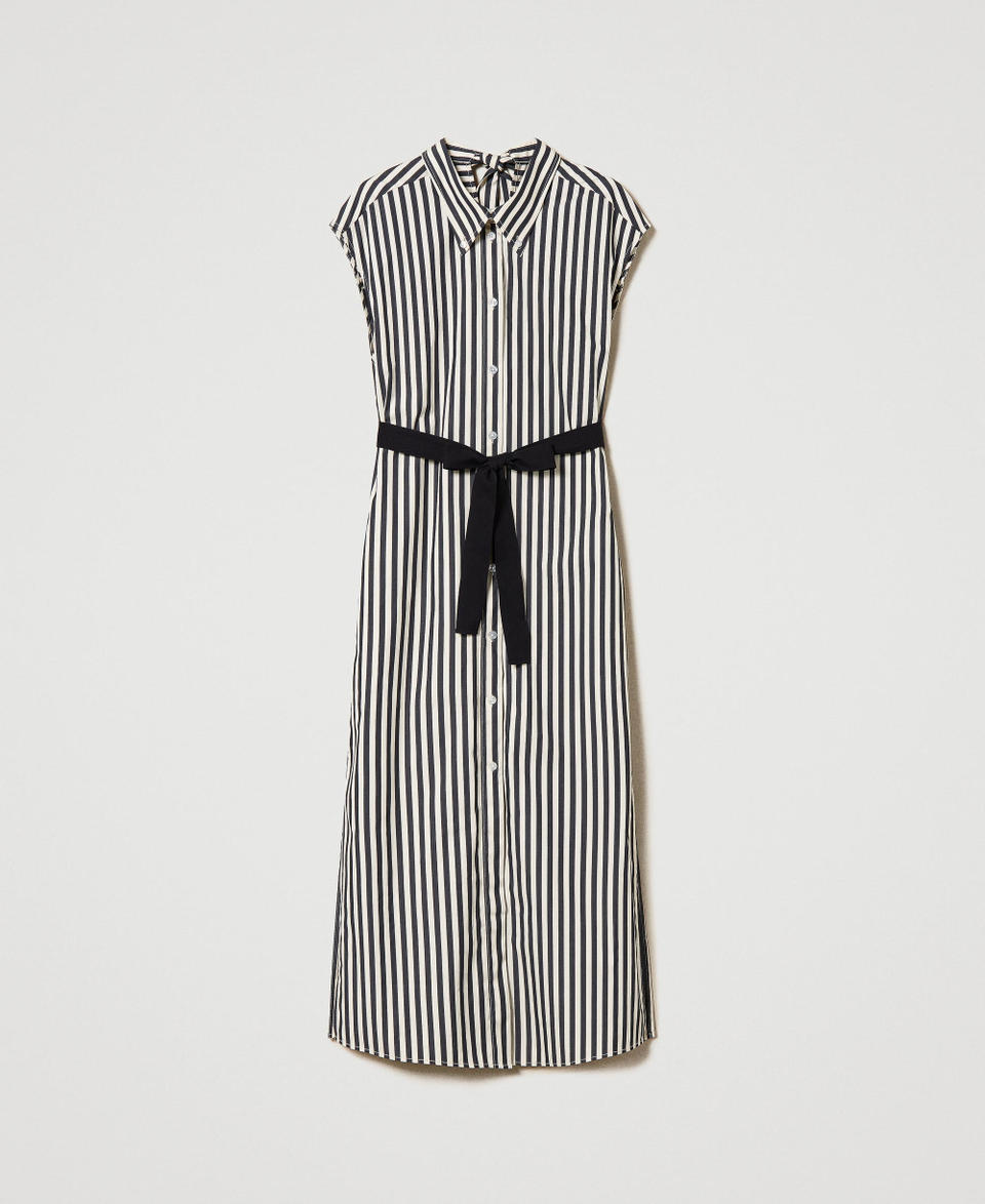 Long striped dress with organic cotton Woman Black TWINSET Milano