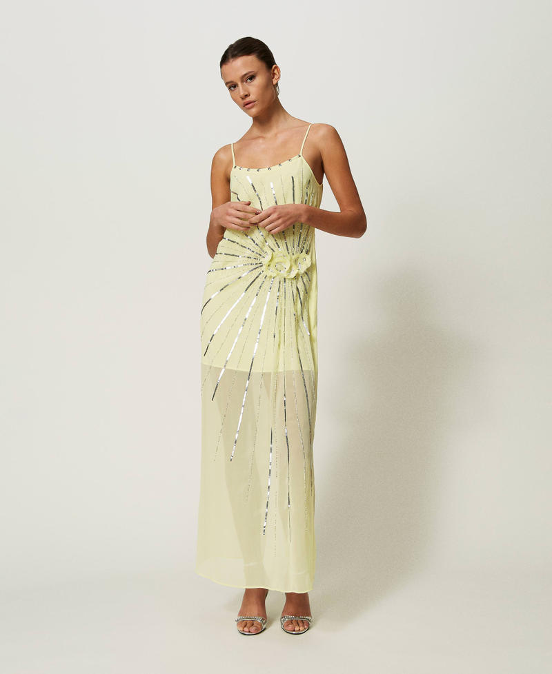 Long georgette dress with embroidery