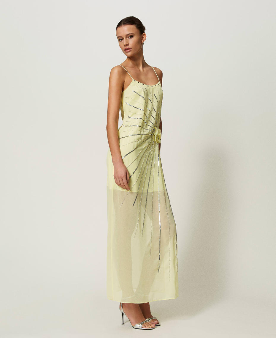 Long georgette dress with embroidery
