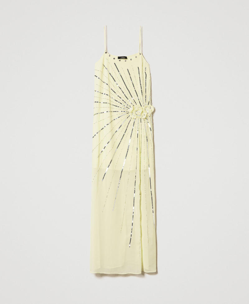 Long georgette dress with embroidery