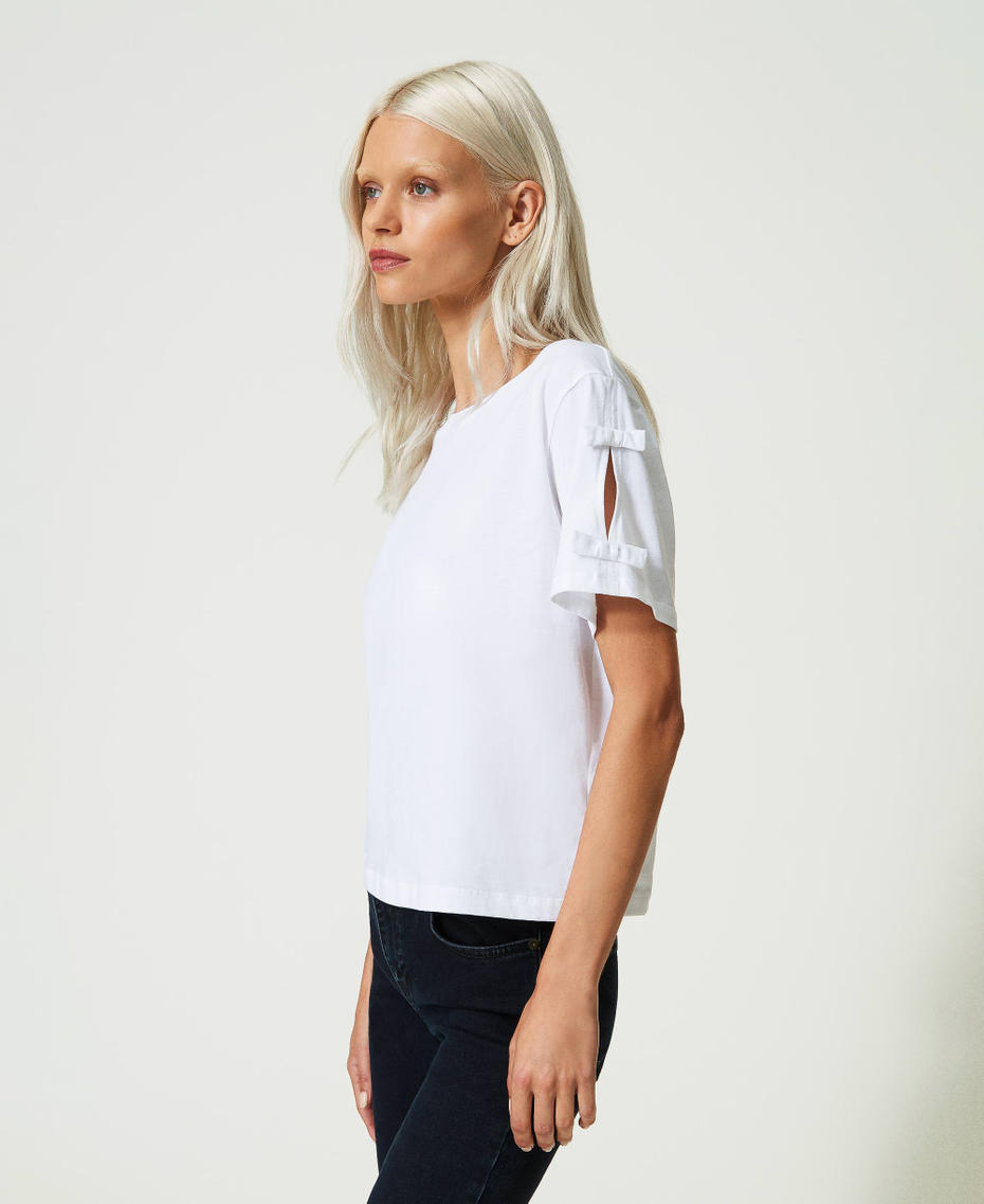 Camiseta regular con lazos Blanco "Papers" Mujer 241AP2241-03