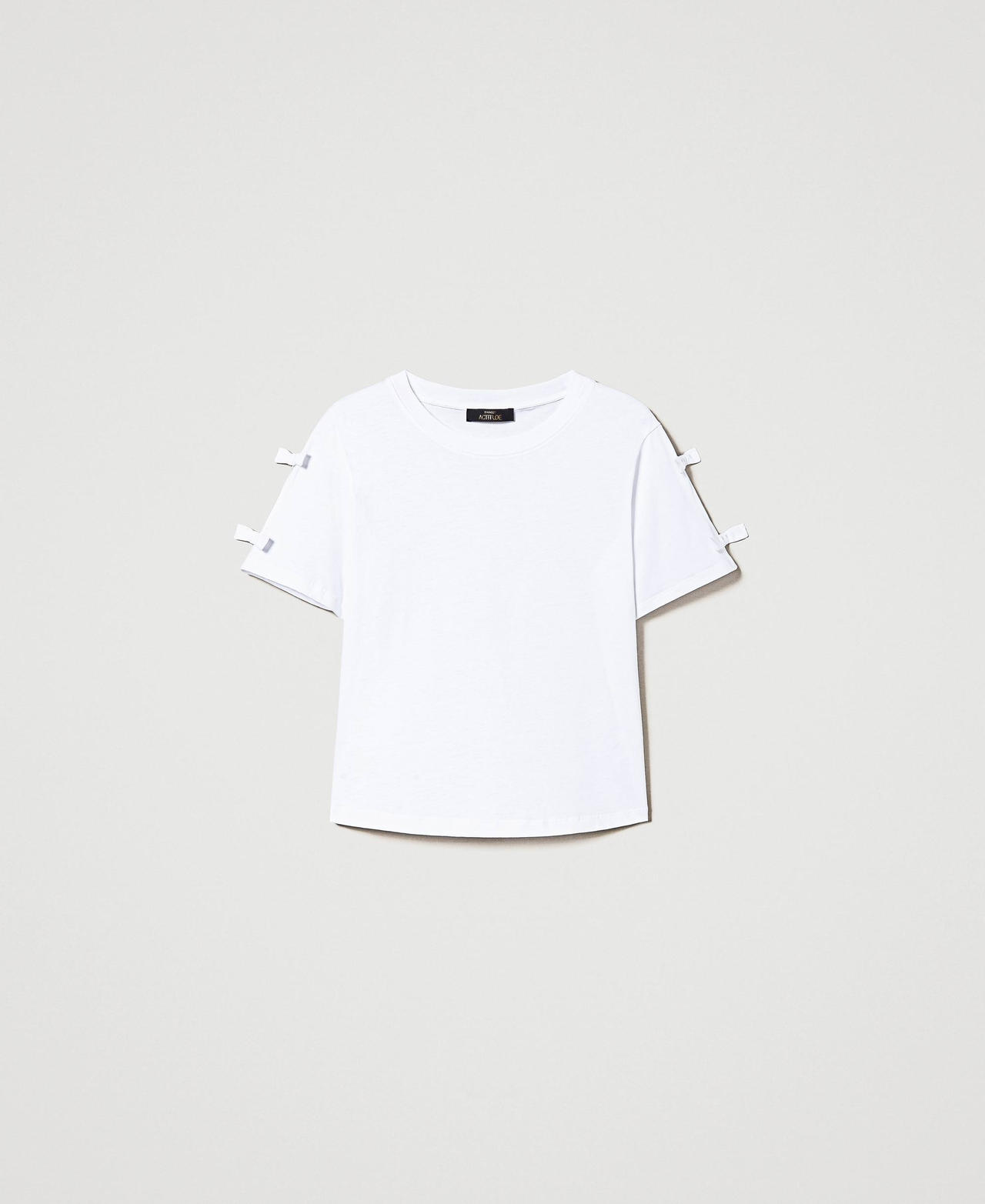 T-Shirt im Regular-Fit mit Schleifchen "Papers"-Weiß Frau 241AP2241-0S
