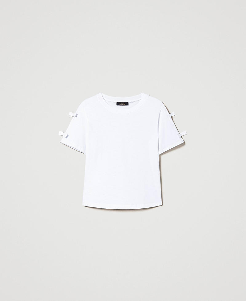 T-Shirt im Regular-Fit mit Schleifchen "Papers"-Weiß Frau 241AP2241-0S