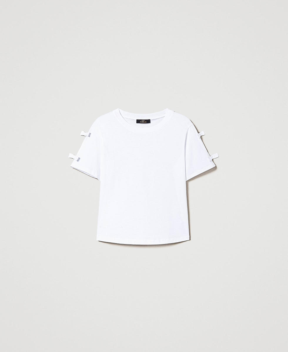 Regular t-shirt with small bows "Papers" White Woman 241AP2241_00840_S0