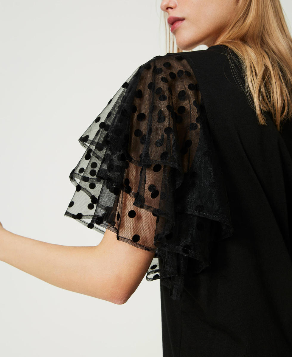 Camiseta con mangas de tul Mujer Negro TWINSET Milano