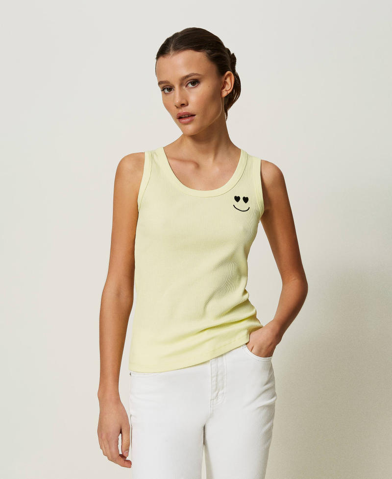 Ribbed top with embroidery Lime Yellow Woman 241AP2250-02