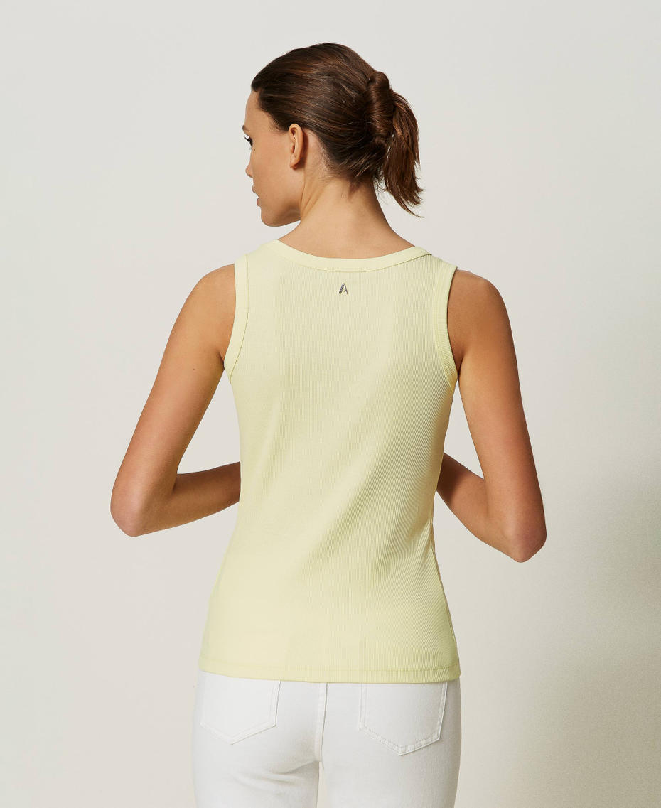 Ribbed top with embroidery Lime Yellow Woman 241AP2250-04