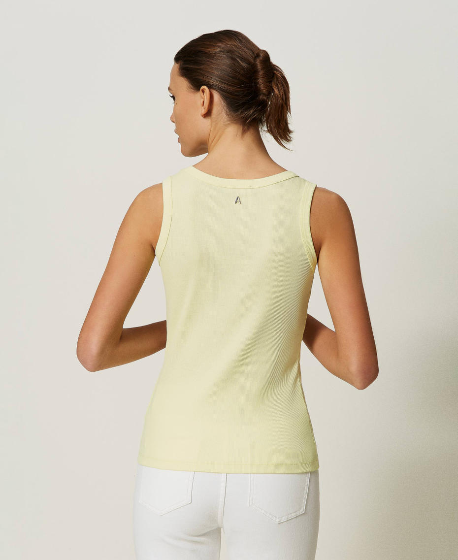 Ribbed top with embroidery Lime Yellow Woman 241AP2250_00352_04