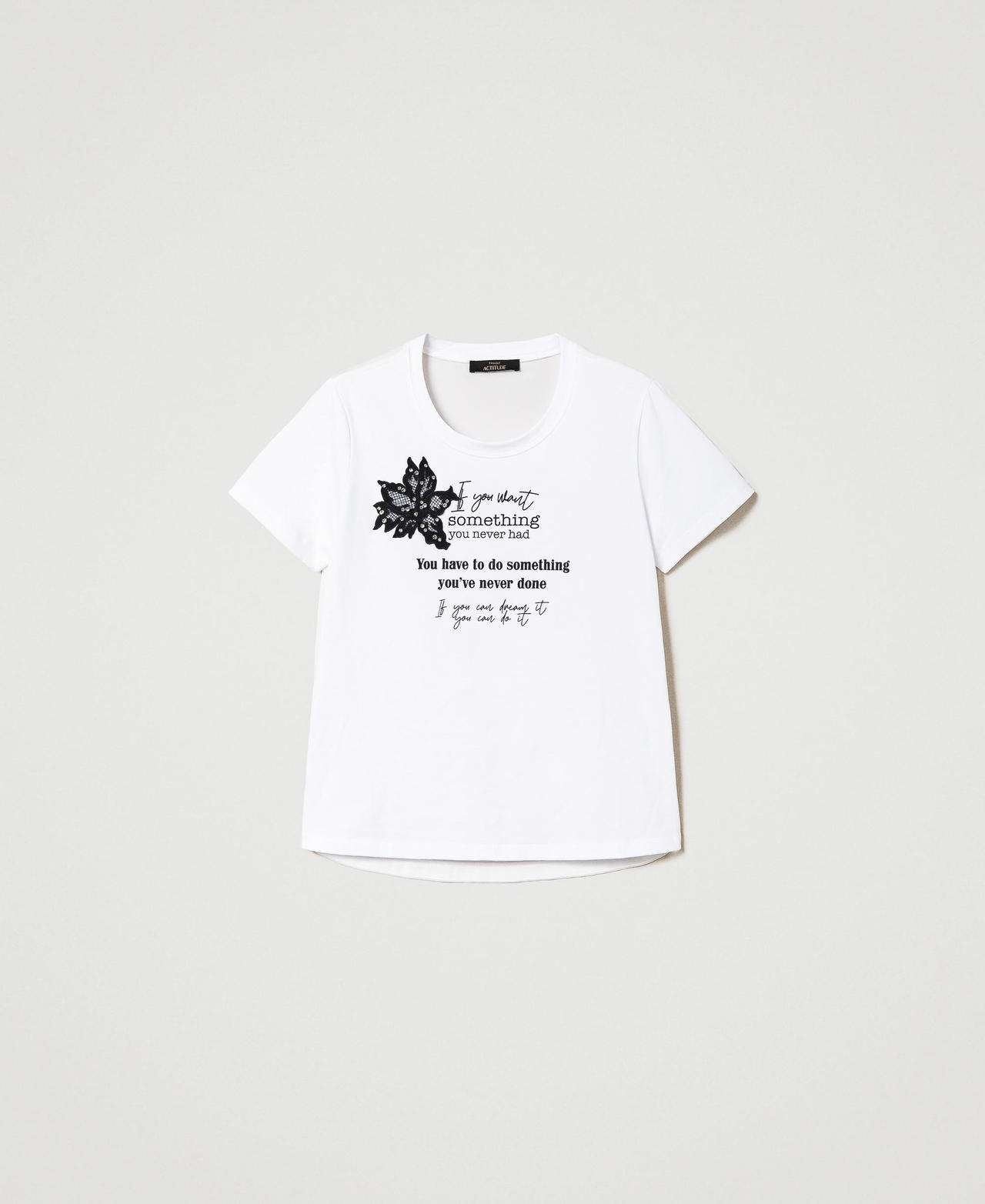 T-shirt with print and embroideries