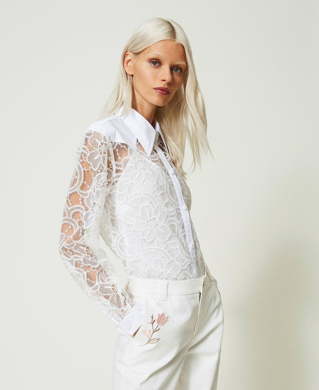 Embroidered organza shirt "Papers" White Woman 241AP2290_00840_03