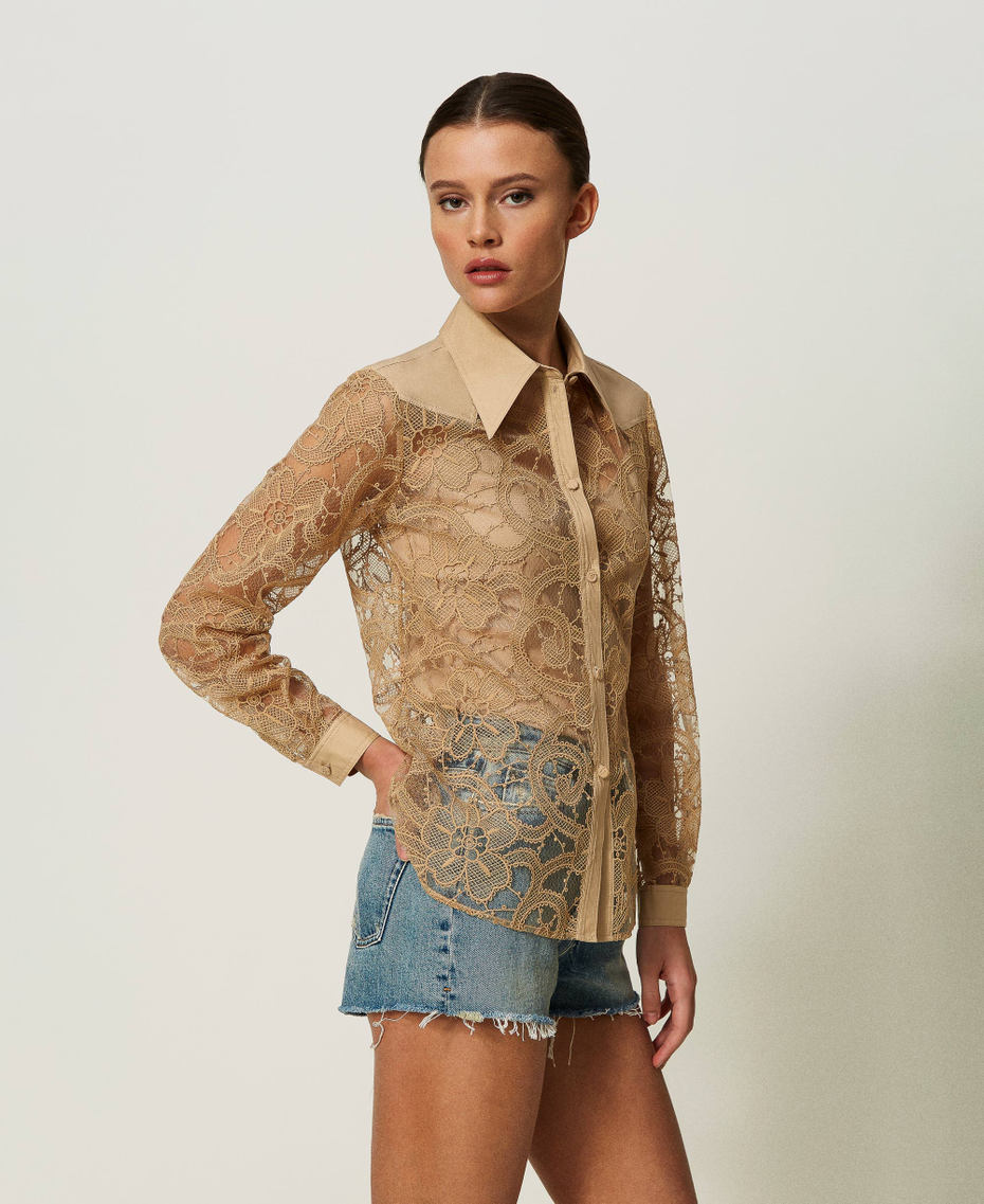 Embroidered organza shirt "Ginger” Brown Woman 241AP2290_11257_03