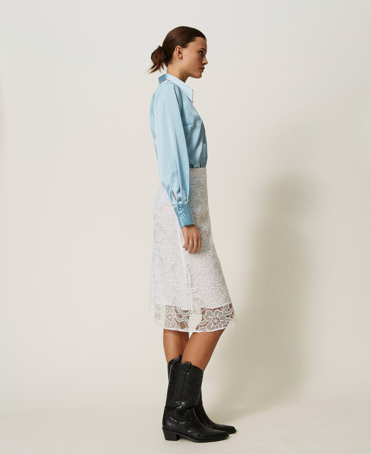 Embroidered organza midi skirt
