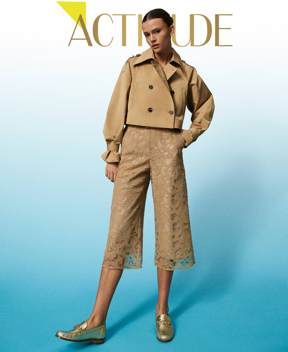 Cropped embroidered organza trousers