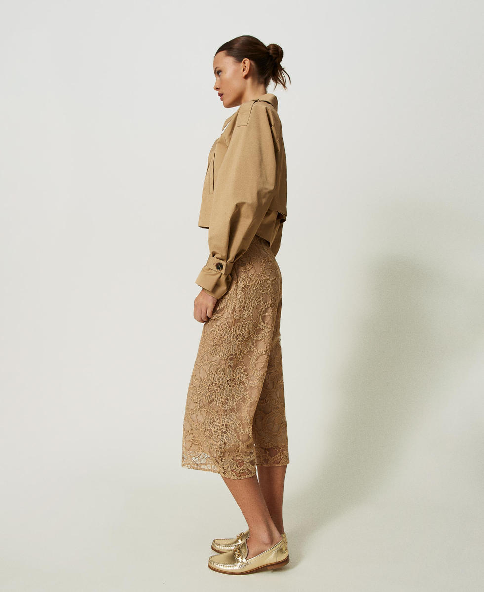 Cropped embroidered organza trousers