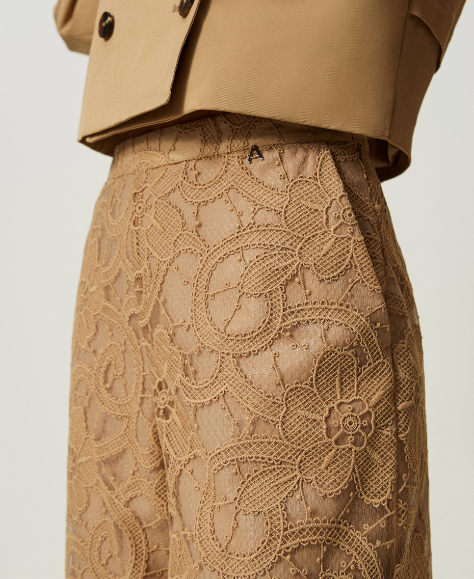 Pantalones cropped de organza bordada Mujer, Marrón | TWINSET Milano