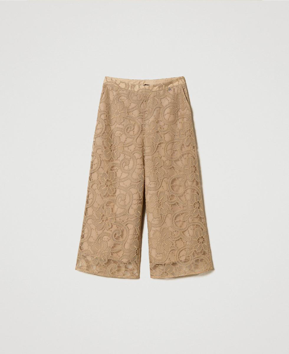 Cropped embroidered organza trousers