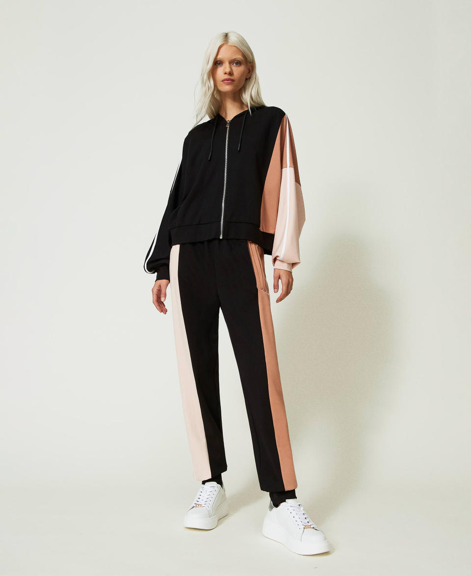 Felpa con zip e joggers con intarsi Multicolor Nero / Marrone "Macaroon" / Rosa "Bocciolo" Donna 241AP2303_11357_02
