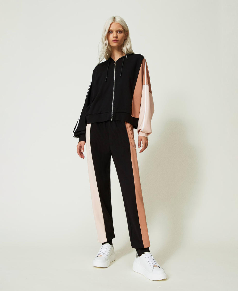 Zipped hoodie and inlaid joggers set Woman, Black