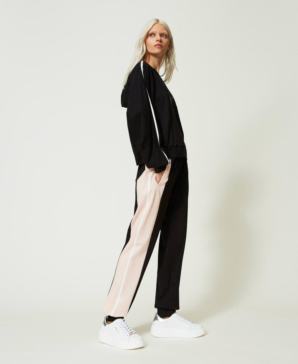 Sweat shirt zippe et pantalon de jogging avec incrustations Femme Noir TWINSET Milano