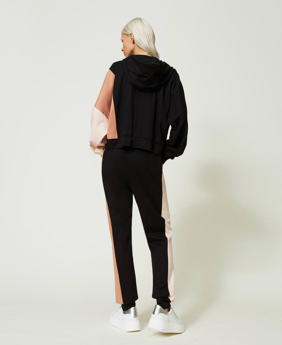 Sweat-shirt zippé et pantalon de jogging avec incrustations Multicolore Noir/Marron « Macaroon »/Rose « Bouton de fleur » Femme 241AP2303-04