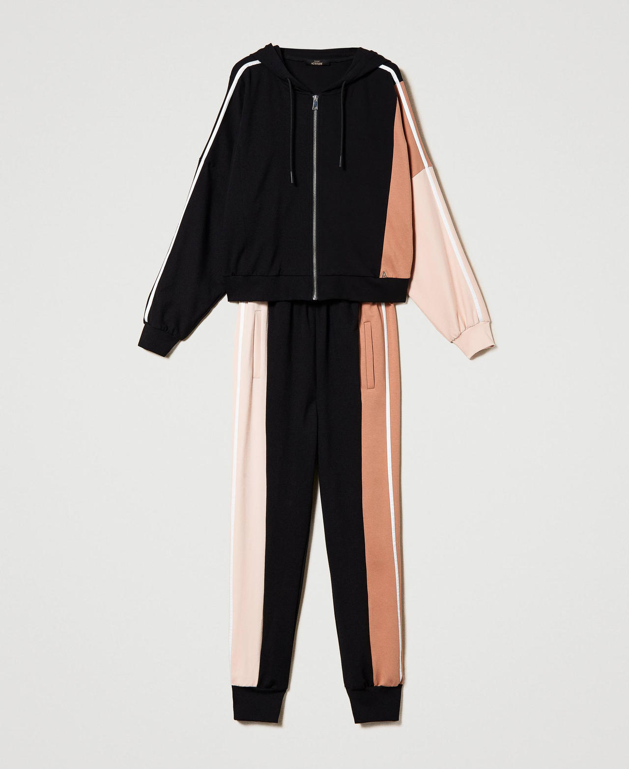 Felpa con zip e joggers con intarsi