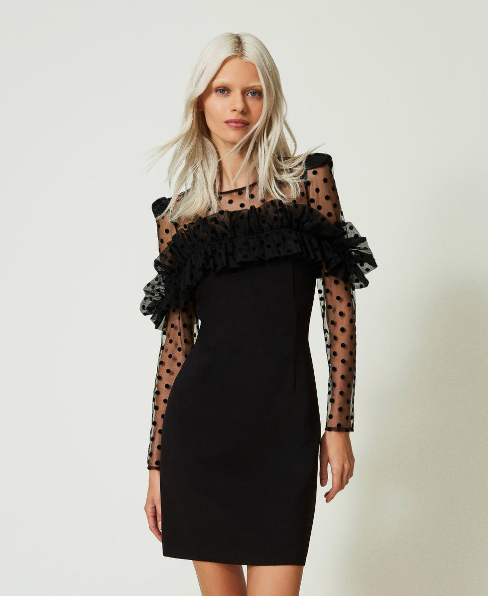Robe courte avec tulle floqu&eacute;