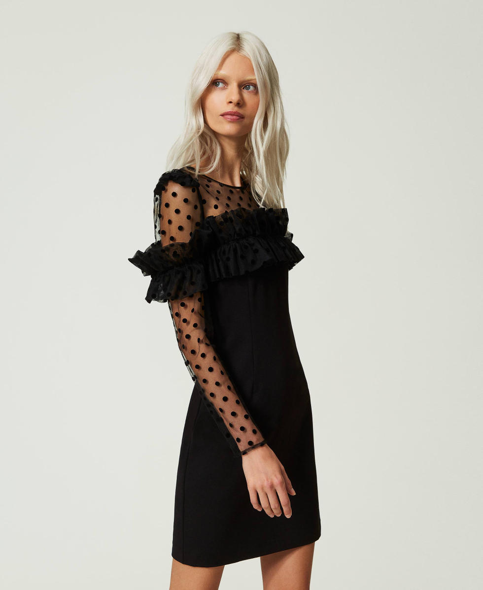 Robe courte avec tulle floqu&eacute;