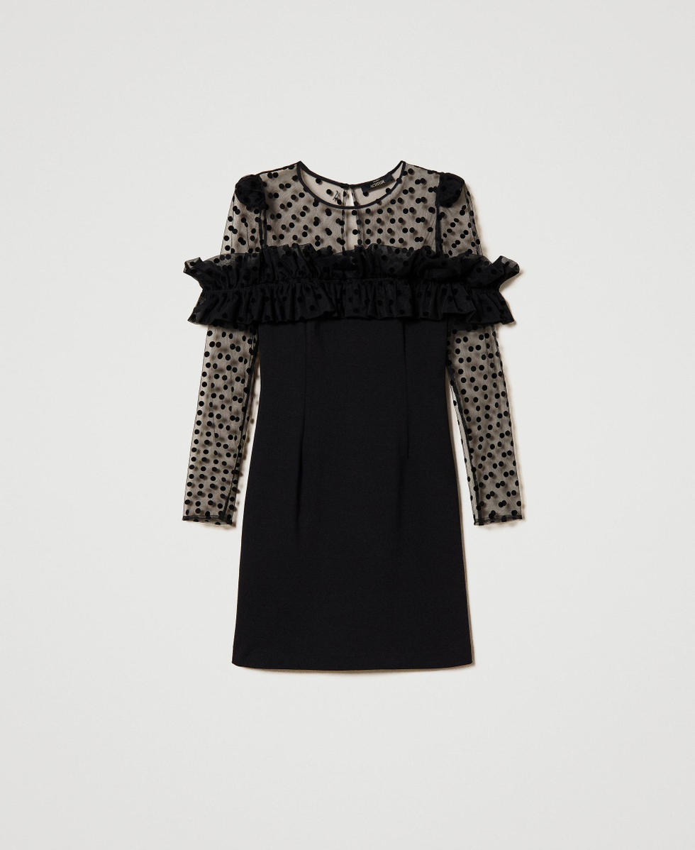 Robe courte avec tulle floqu&eacute;