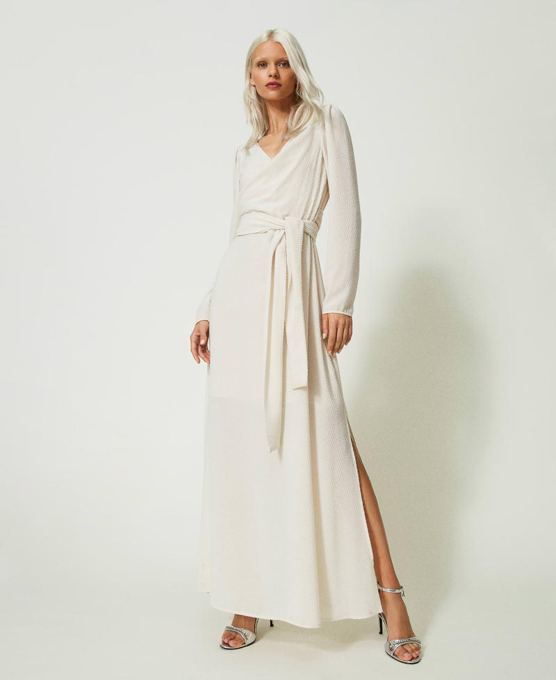 Robe longue en crêpe fil coupé Chantilly Femme 241AP2330-02