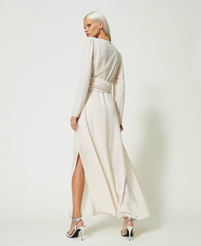 Vestido largo de crepé fil coupé Blanco crema Mujer 241AP2330-03