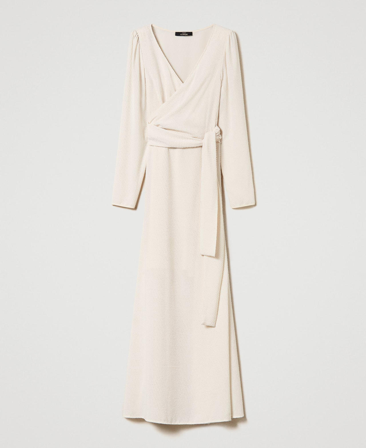 Vestido largo de crepé fil coupé Blanco crema Mujer 241AP2330-0S
