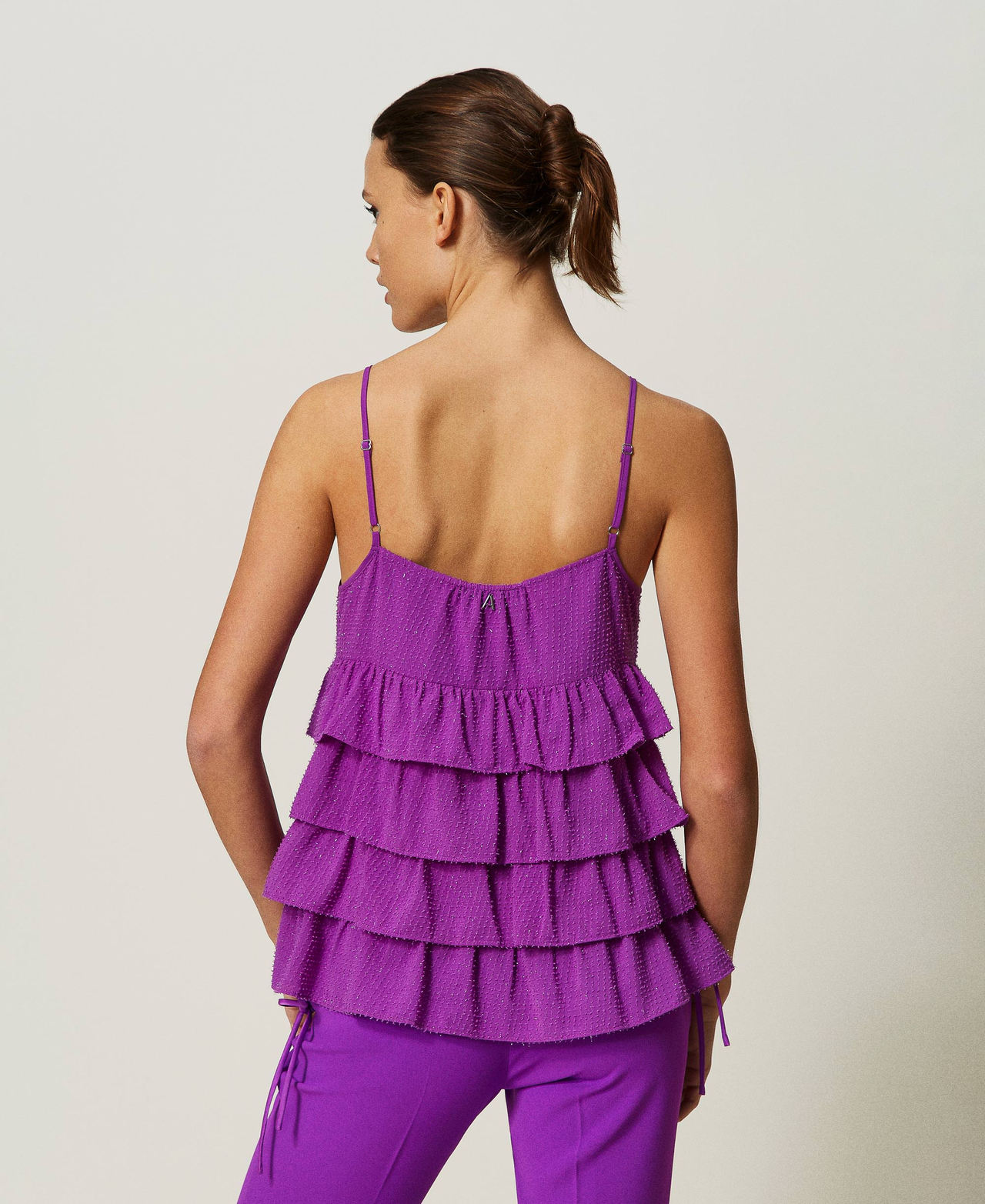 Top en crêpe fil coupé avec volants